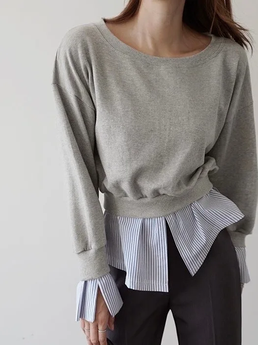 

French Sle Loose Fit Sweatirt with Collar Design ort Sve Long Sve Women's Top Faionable Splice Cuff Autumn New