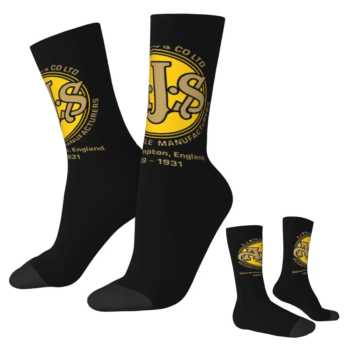 Calzini di design motociclistico vintage AJS Harajuku Calze di alta qualità Calzini lunghi per tutte le stagioni Accessori Regalo di compleanno unisex