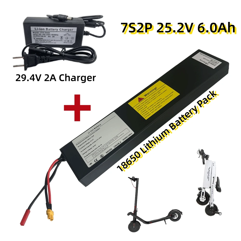 Imagem -02 - Bateria Li-ion Recarregável para Bicicleta Elétrica Ciclomotor Balanceamento de Scooter 2a Carregador 25.2v 6000mah 7s2p 18650