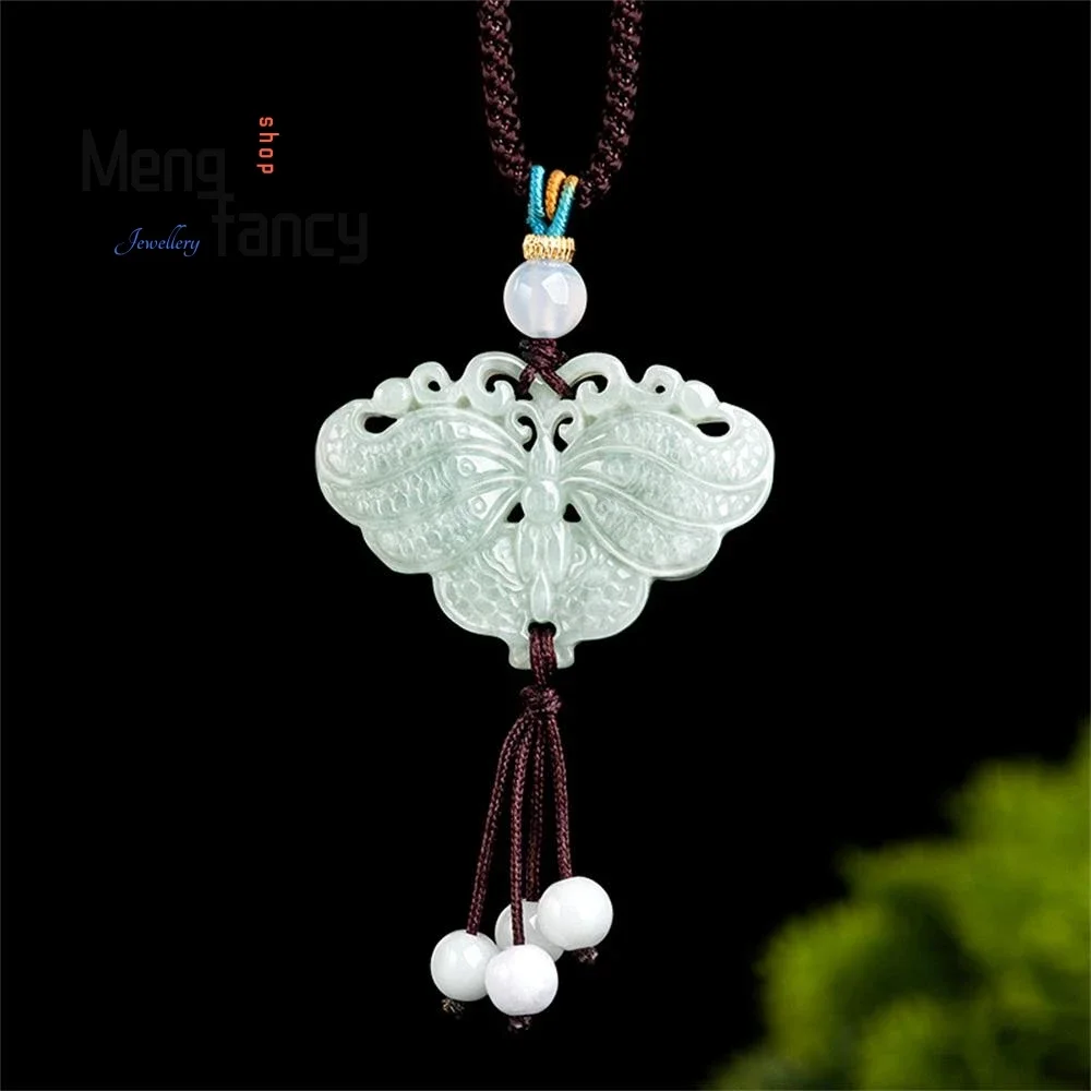 

Natural Myanmar A-goods Jadeite Butterfly Double-sided Carving Glutinous Seed Jade Pendant Exquisite Fashion Luxury Fine Jewelry