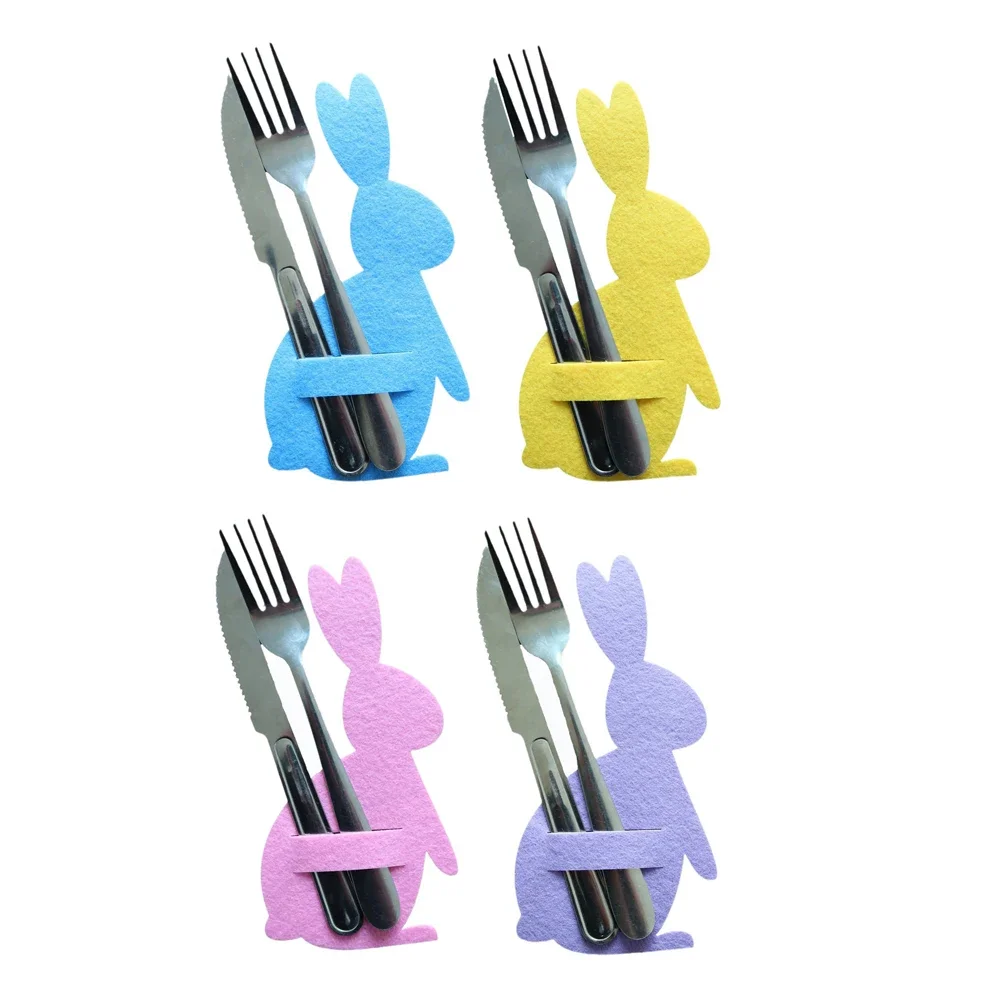 4Pc/set Rabbit Cutlery Holder Bag Easter Bunny Cutlery Cover Knife Fork Bags Happy Easter Party Decoration Tableware Accessories