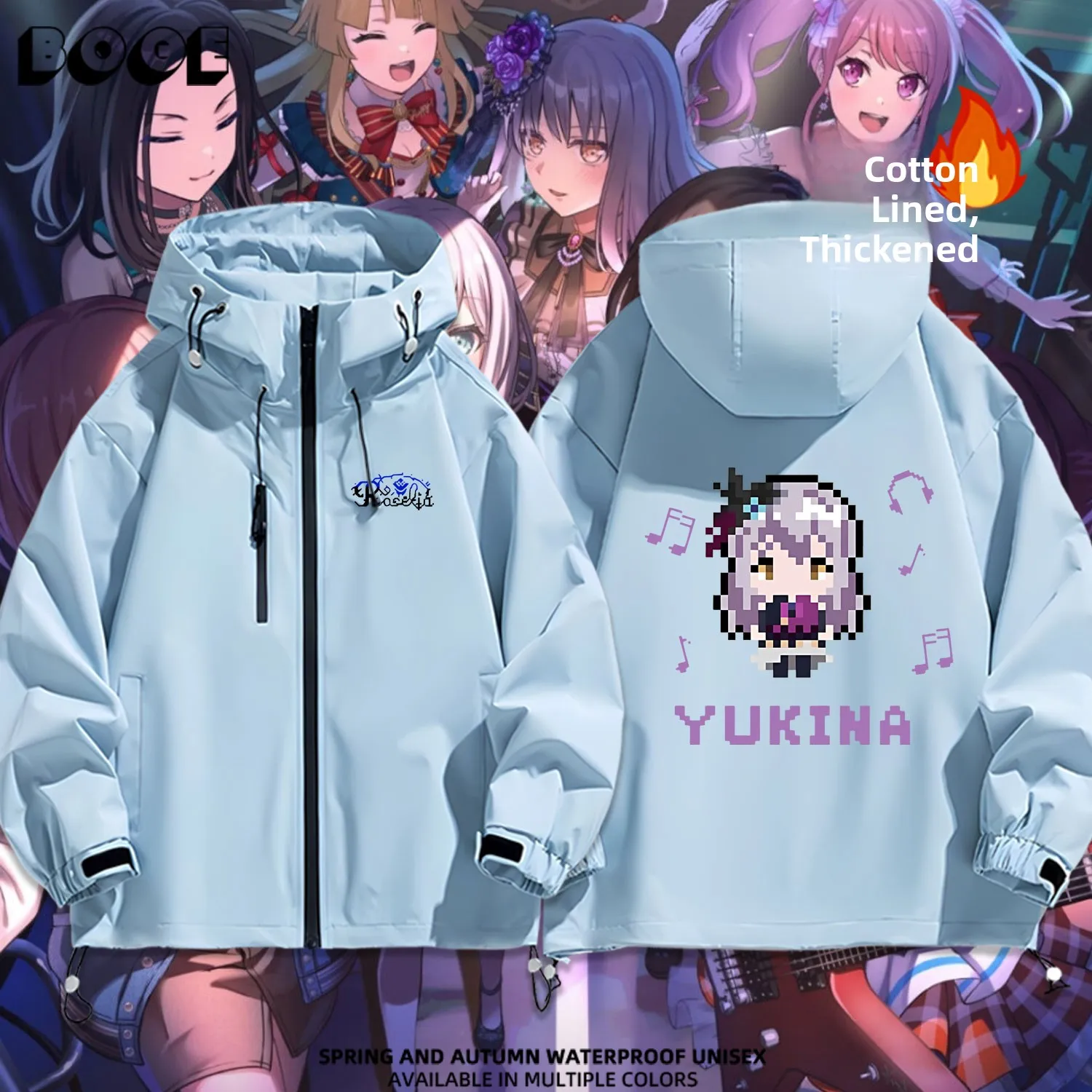 

Куртка Bang Dr Anime Roselia с капюшоном, утепленная, из хлопка, для активного отдыха, повседневная, водонепроницаемая, из полиэфирного волокна, весна-осень-зима