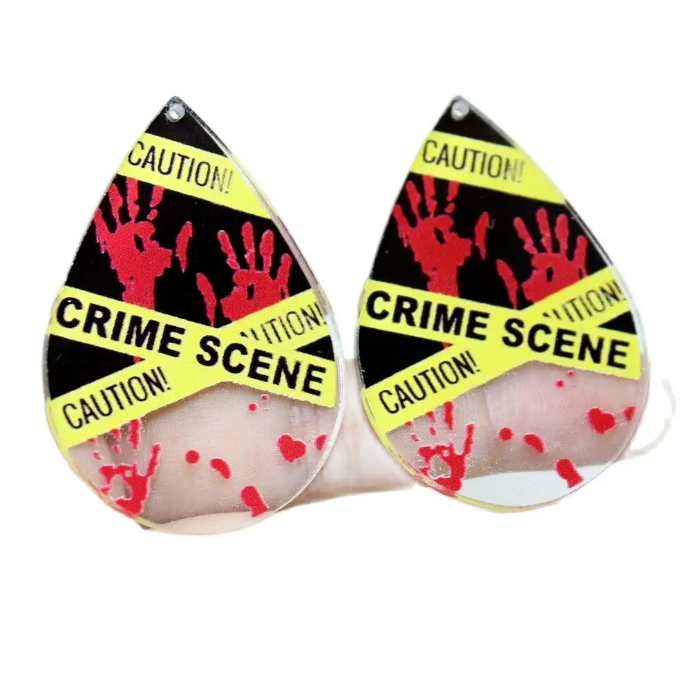 10Pcs/Lot Acrylic Horror Bleeding Crime Fingerprint Ask For Help Charm Pendant Earrings Necklace Keychain DIY Jewelry Making