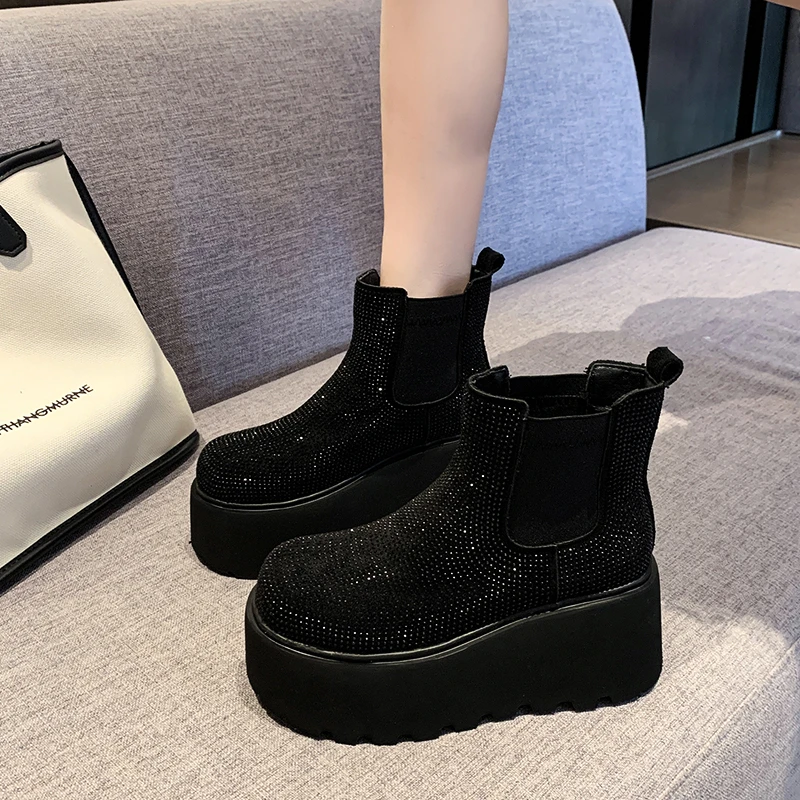 Short-legged Heightening Chimney Boot Women's Full Diamond 2026 Autumn-winter Thick-soled Short Boots