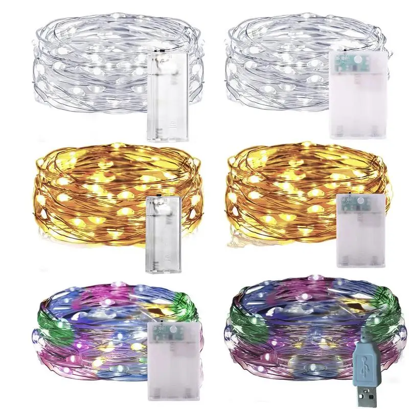 1/2/3/5/10M LED Copper Wire String Lights USB Fairy Lights Garland Lamps for Christmas Festival Wedding Party Outdoor Decoration