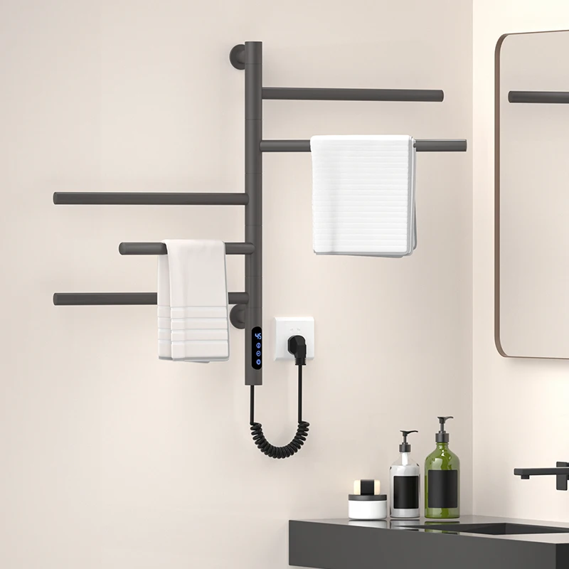【Disponibilità Locale】Scaldasalviette Elettrico Girevole con Controllo Touch di Temperatura e Tempo, in Acciaio Inossidabile, Montaggio a Parete