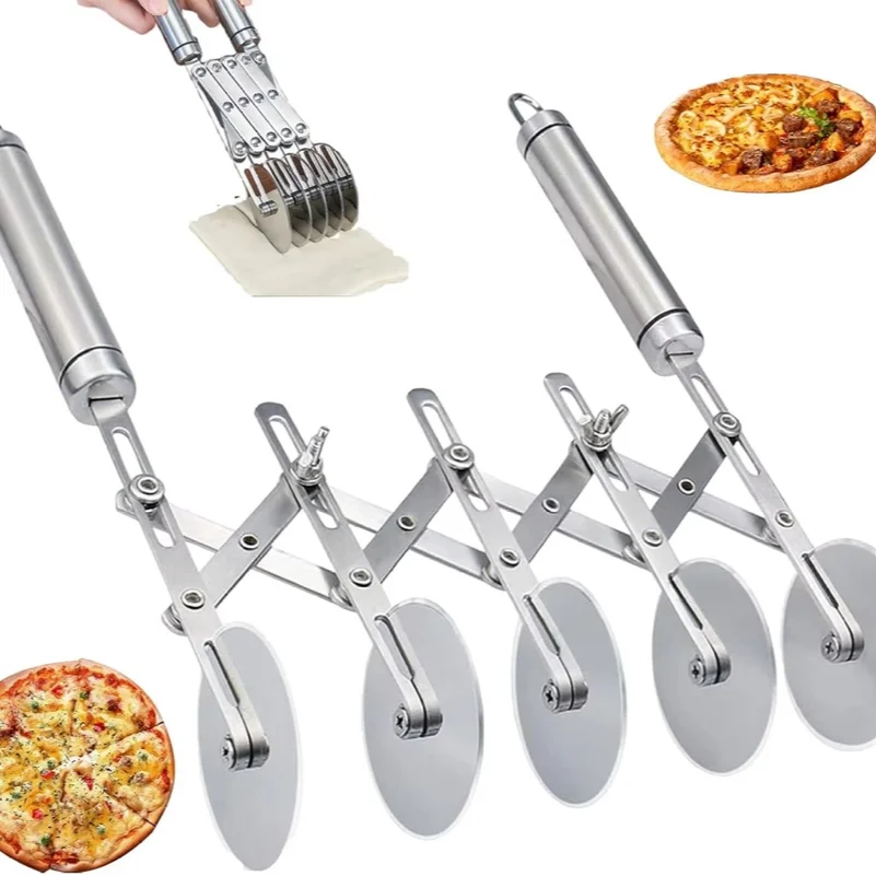 3/5/7 Wheel Pastry Cutter with Handle Stainless Steel Double Cutter Adjustable Pizza Slicer Cookie Divider Dough Cutter Roller