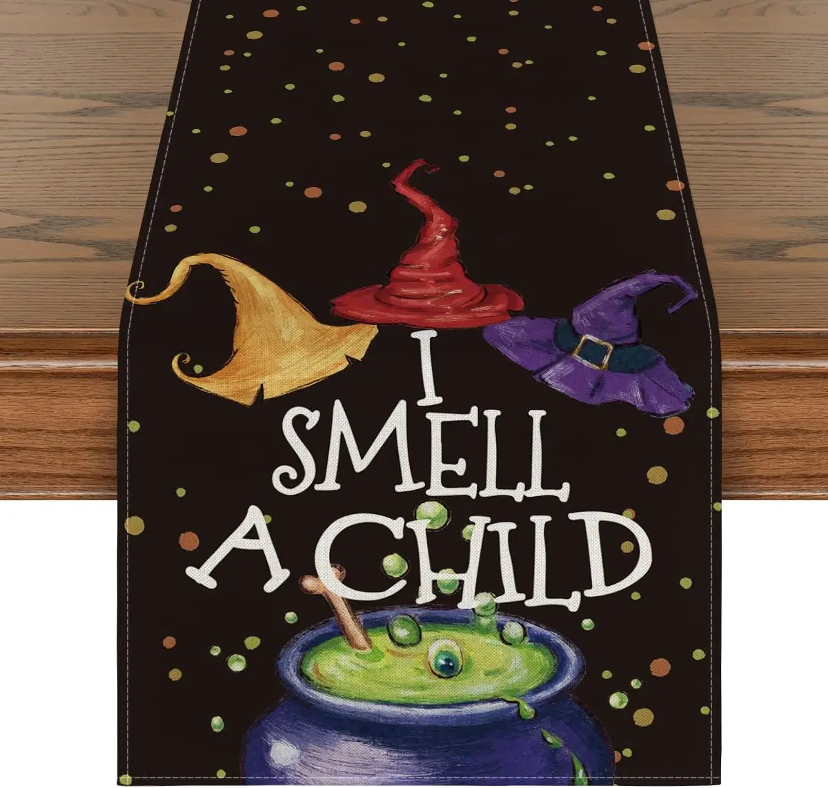 

Halloween I Smell A Child Wizzard Hat Linen Table Runners Kitchen Table Decor Reusable Dining Table Runners Halloween Decoration