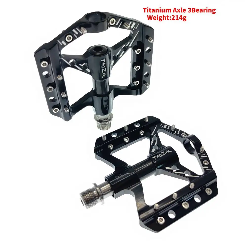 TAOZIK Bicycle Pedals titanium Axle Bearings MTB Anti-slip Ultralight Aluminum Mountain Road Bike Platform Pedals Cycling Parts