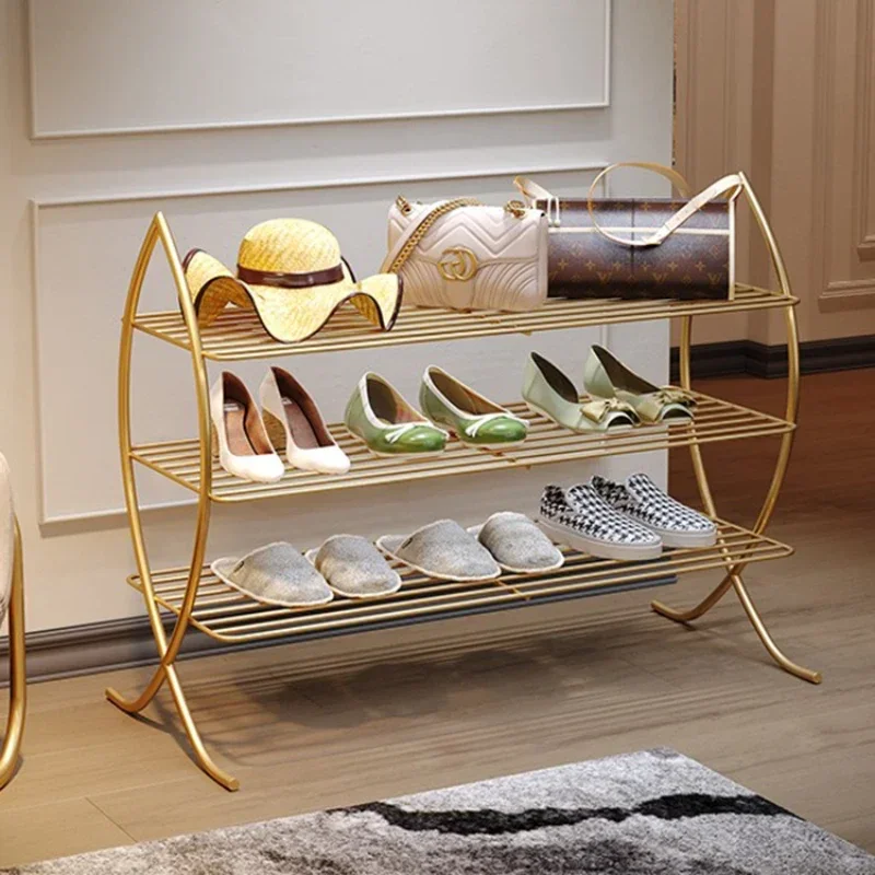 Light Luxury Gold Shoe Cabinet Multi Layer Iron Storage Shoes Baking Paint Craft Shoe Shelf Versatile Scene Hallway Furniture