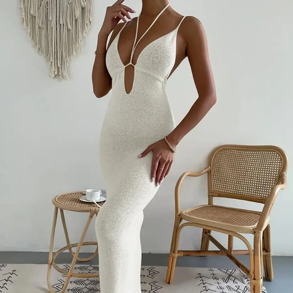 Sexy Frauen Kleider Pure Lust Cut Out Tie Neck Hosenträger Patchwork Ärmellose Einfache Promi Stil Elegante Kleider