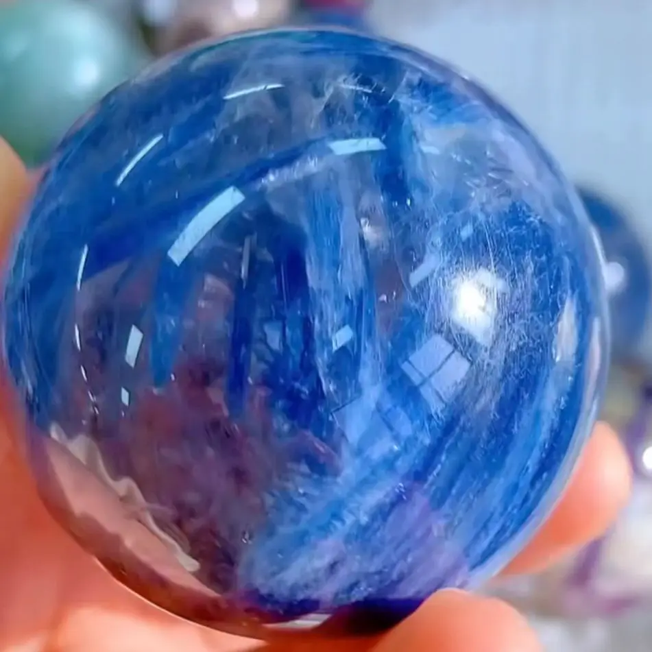 1PC Natural Blue Kyanite Crystal Sphere Blue Quartz Ball For Healing Gemstone  Home Decoration