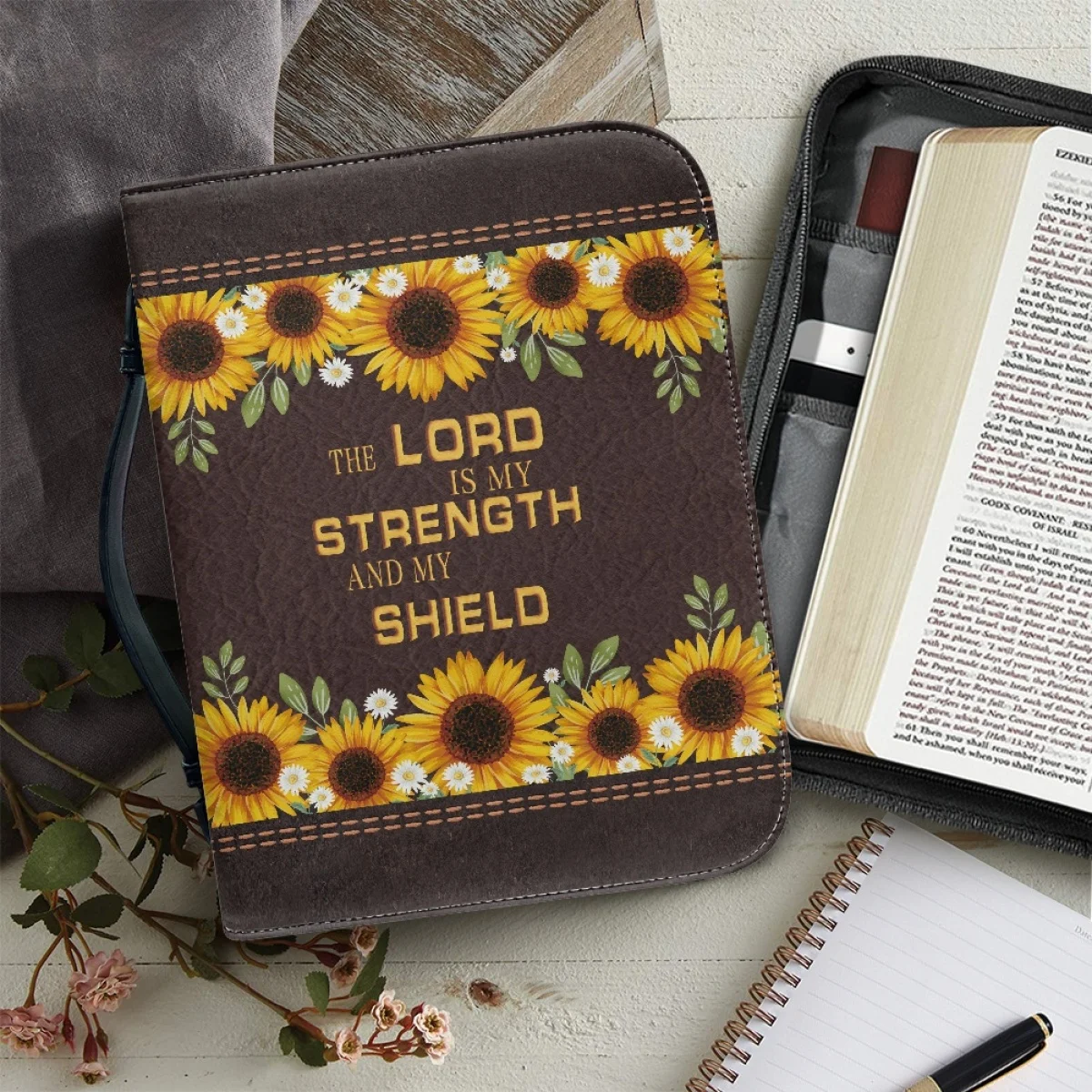 Beautiful Sunflower God Pattern Bible Bag New Women Waterproof Bible Book Covers Men Mulit Holder Practical Zipper Woman Handbag