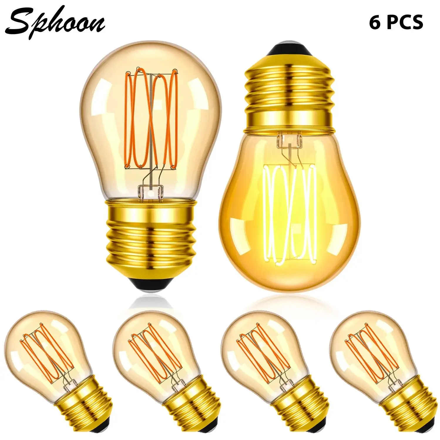 6PCS G45 LED Bulb 3W 220V E27 Screw Base 1800K Led Amber Light Bulbs Eye-Protection Non-Flickering for Bedroom Decoration
