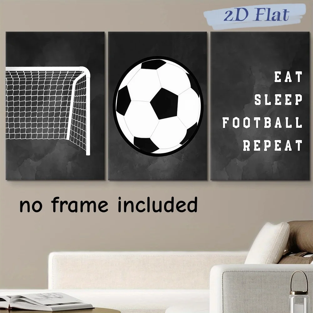 3-piece set of football door net art canvas hanging painting modern minimalist living room decoration painting black and white s