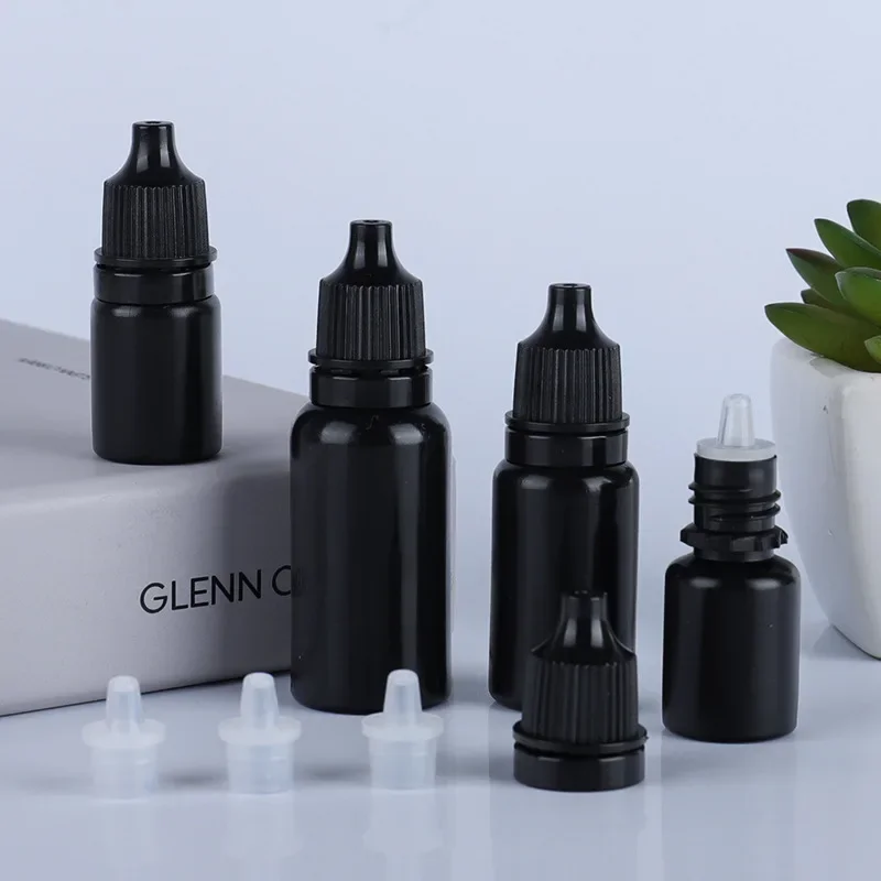 5ml-20ml Eye Dropper Bottle Black Anti Light Plastic Pointed Tip Liquid Dispensing Squeeze Dropping Theft Caps Refillable Empty