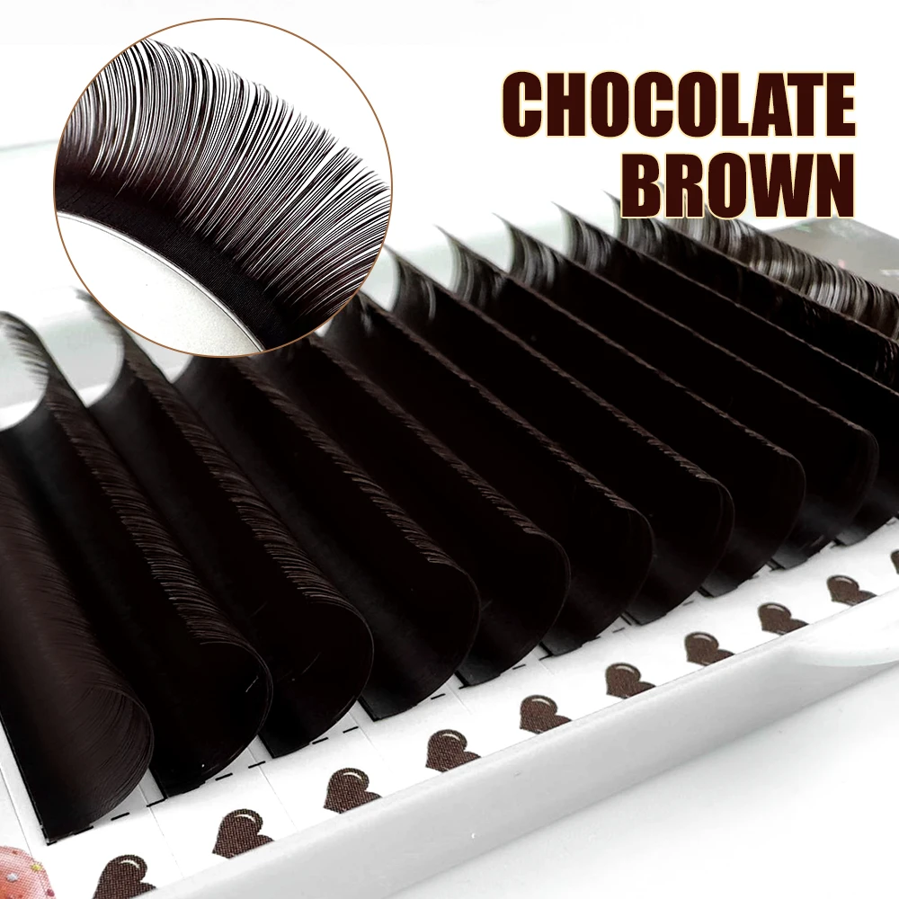 Abonnie Brown Individual Volume Eyelashes Extensions Dark Brown Colored Classic Lashes Tray All Size