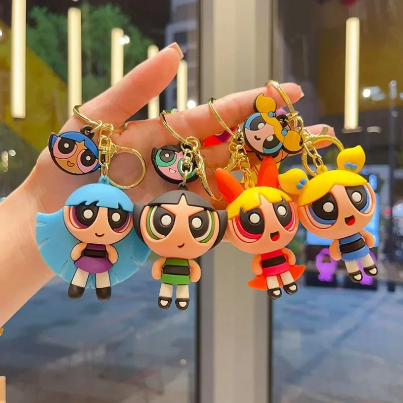 The Powerpuff Girls Creative Keychain for Women Men Fans Cartoon Cute Silicone Doll Pendant Car Bags Keyring Gifts Keys Holder