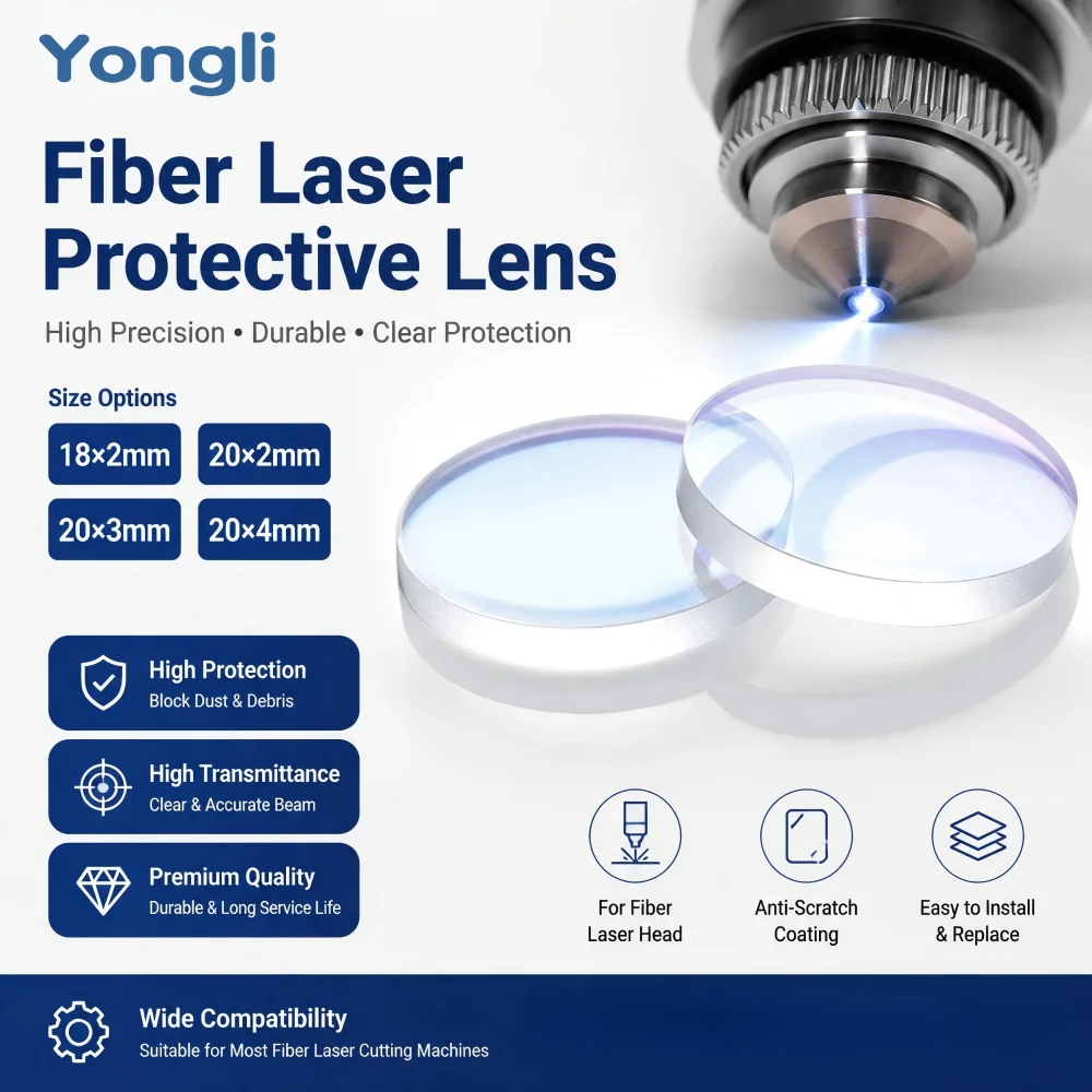 Yongli Fiber Laser Protective Lens 18x2 20x2 20x3 20x4 High Transmittance Protective Window Glass for Fiber Laser CuttingMachine