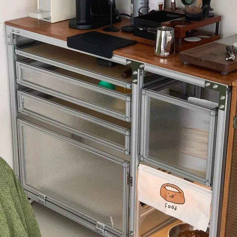 Small apartment household aluminum profile dining side cabinet acrylic door storage birch ocean board cabinet
