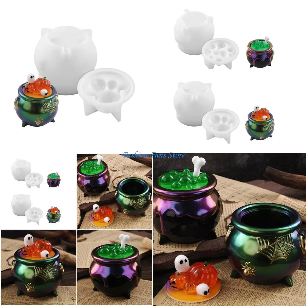 

Multifuntional Halloween Resin Cauldron Mold Suitable for Creative Crafts Holiday Gift Containers and Spooky Decorating