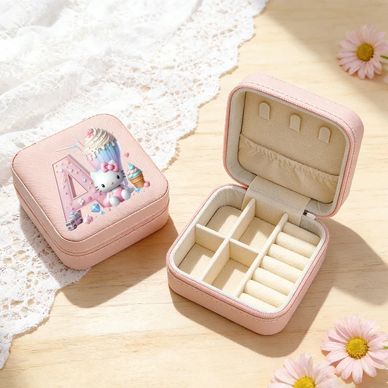 

HelloKitty Sanrio Mini Jewelry Storage Box Woman Portable Jewelry Box Pink Display Boxes Female Kawaii Earrings Holder Case Gift