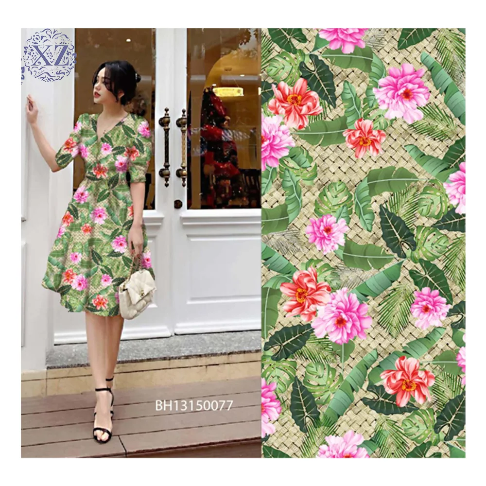 Hot Selling Wholesale Custom Woven Floral Poplin Rayon Fabric Digital Print For Garment Material