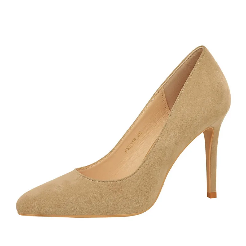 

BIGTREE Simple High Heels Suede Office Lady Pumps Small Round toe Stiletto Nude 10cm Elegant 2025 Women Shoes Size 43