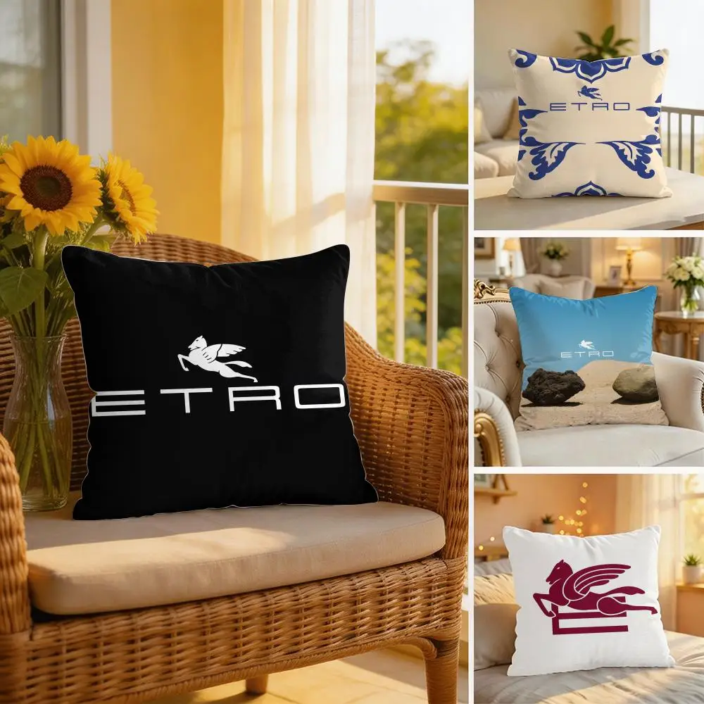 Fashion E-ETRO Logo Cushion Cover Wrinkle-Resistant Short Plush Cushion Covers Breathable Machine-Washable