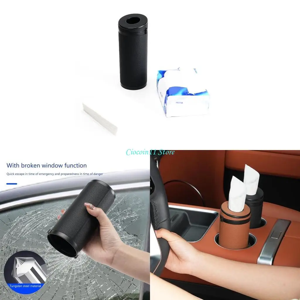 

Y1UB Vehicle Paper Tube with Window Breaker Vehicle Tissue Box Lightweight Vehicle Tissue Cup Practical Vehicle Accessory