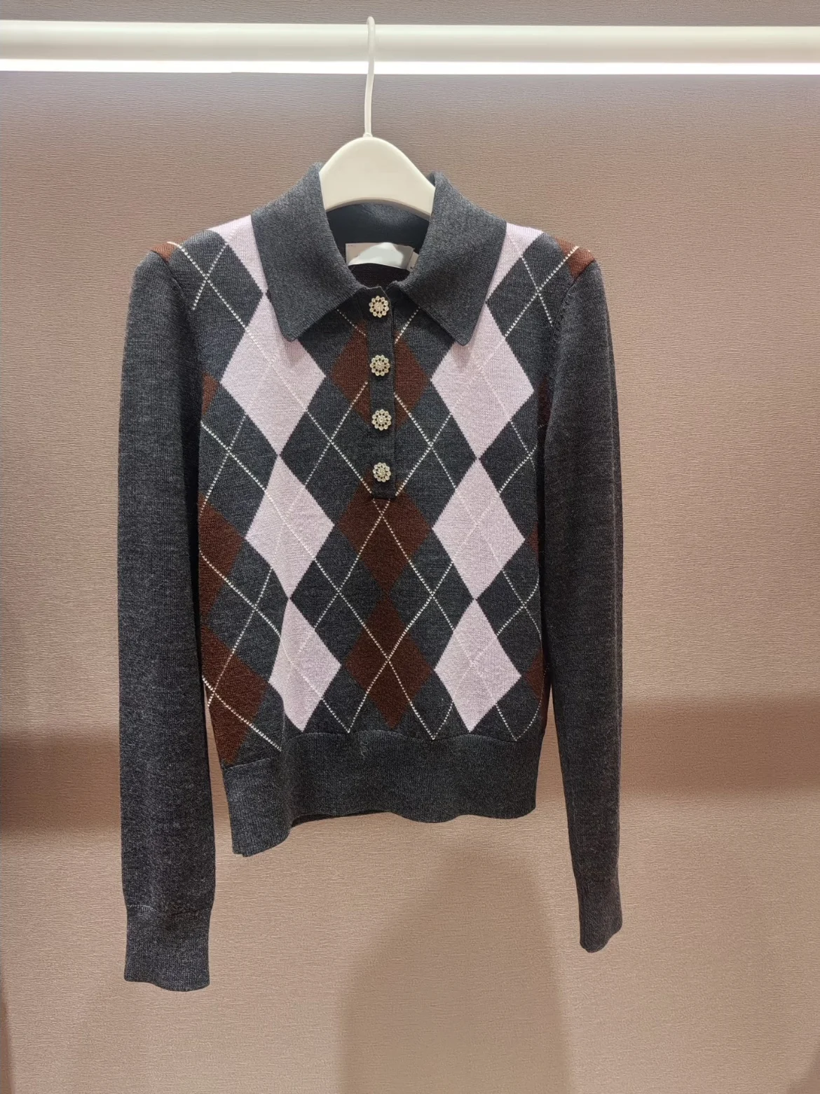 

Heidd SP2026 Early Spring ey College Sle Knitted Sweater Diamond Pattern Woolen Knitwear Long Sve Flip Collar Women's ...