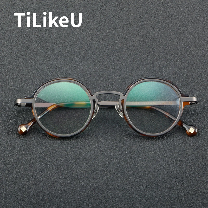 

Vintage Acetate Glasses Frames Brand Designer Round Eyewear Men Retro Metal Eyeglass Legs Women Optical Prescription Glass Frame