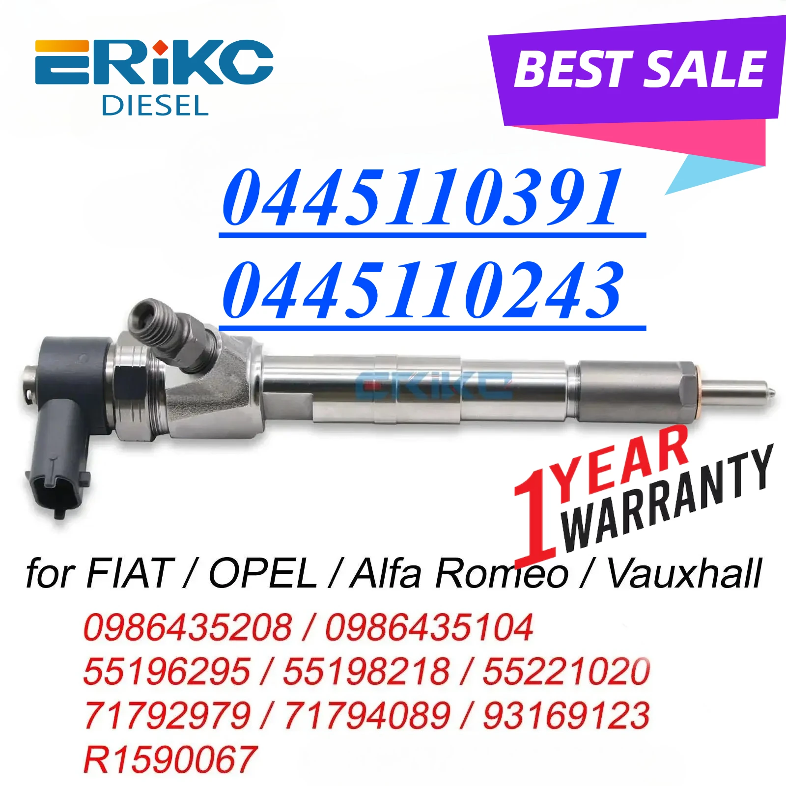 

0445110391 Автоматическая форсунка топливного насоса 0445110243 Дизельный инжектор 0 445 110 391 для FIAT OPEL Alfa Romeo Vauxhall 71794089 71792979