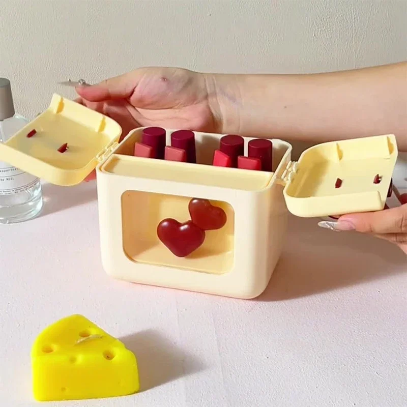 리본 립스틱 보관함 화장대 화장품 보관함 기숙사 립글레이즈 네일 폴리쉬 방진 고급스러운 뚜껑 포함