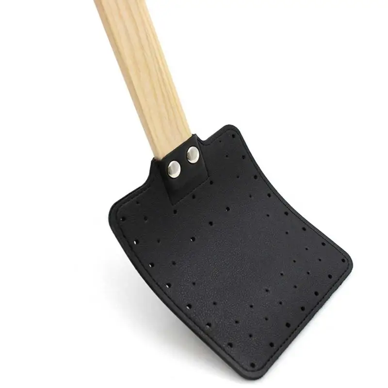 Tapette en cuir rétro avec manche en bois pour la maison, tapette anti-moustiques, coussin anti-insectes, facile à utiliser, domestique