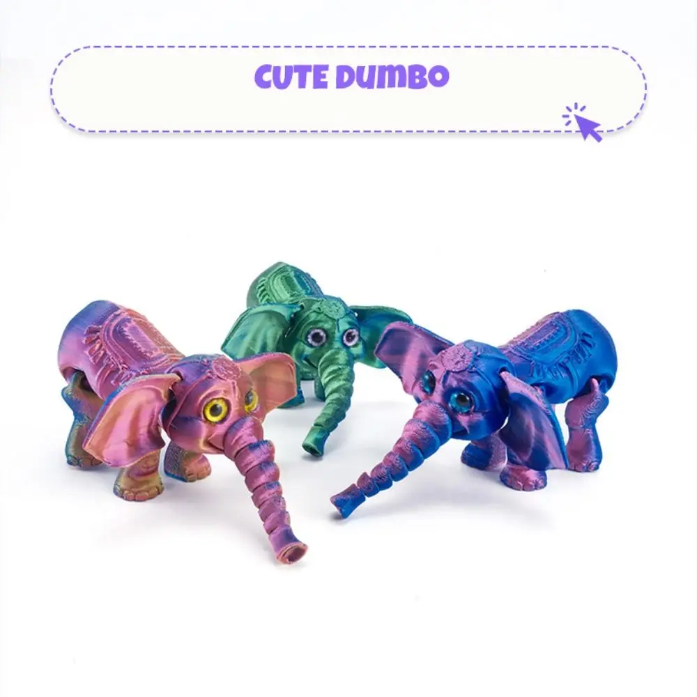 PLA 3D Printed Elephant Model Multi-jointed Movable Elephant Action Figurine Solid Color Articulated Animal Figurine