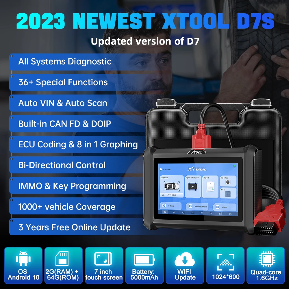 XTOOL D7S All System Diagnostic Tools XTOOL D7 OBD2 Scanner ECU Coding Key Programmer 36+ services Built-in CAN FD & DOIP