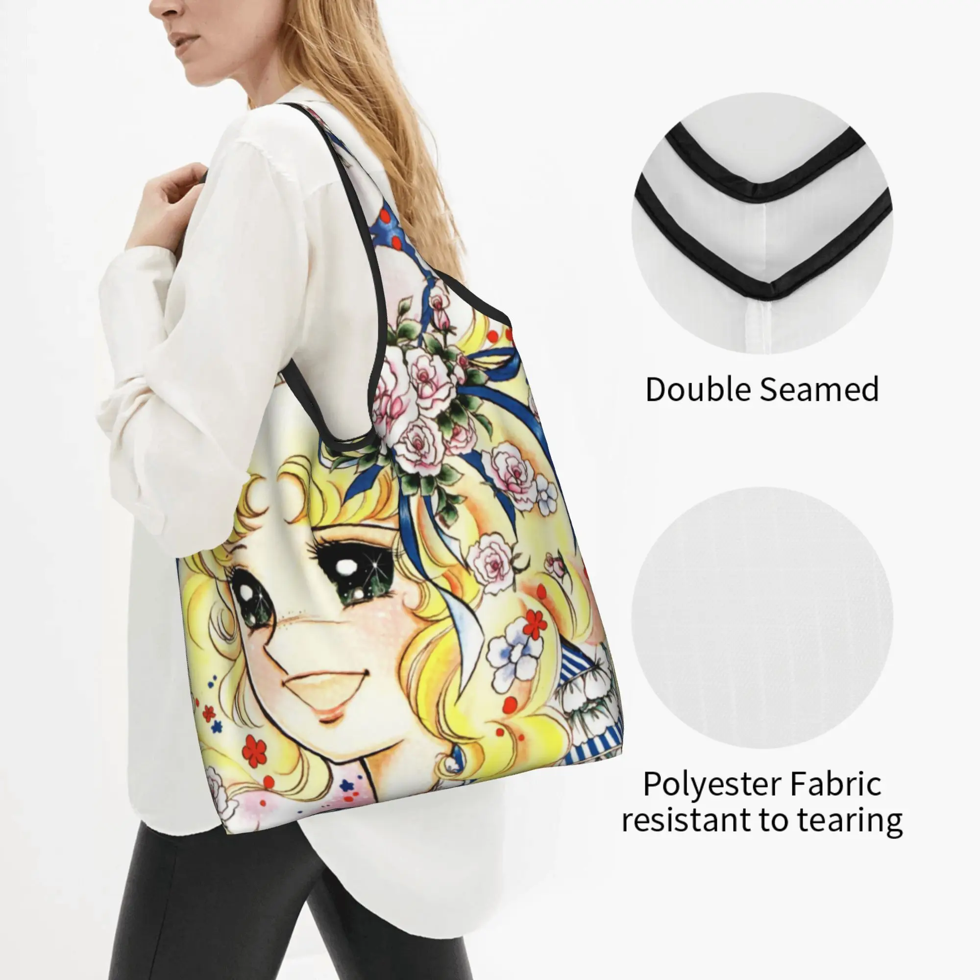 Candy Candy Groceries Shopping Tote Bag Women Fashion Japan Anime Manga Shoulder Shopper Bag Large Capacity Handbag