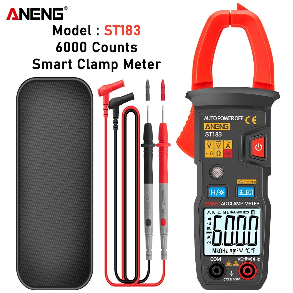 ANENG ST183 Digitales Zangenmessgerät 6000 Anzeigen True RMS Multimeter AC/DC Spannungsprüfer 600A Amperemeter Zange NCV Ohm Kapazität Hz