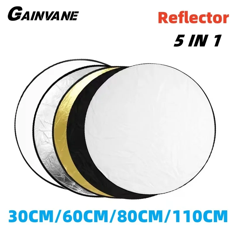 GAINVANE Portable 5 in 1 Photography Reflector Round Collapsible Photo Studio Light Diffuser Multi Color Outdoor 30/60/80/110CM