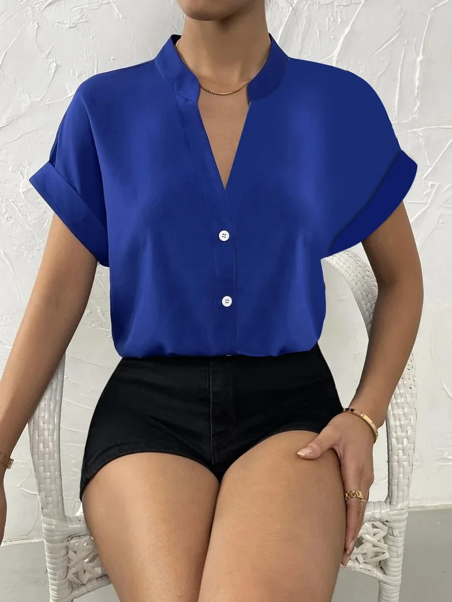 Women's short sleeved 2025 summer minimalist V-neck women's shirt women's top