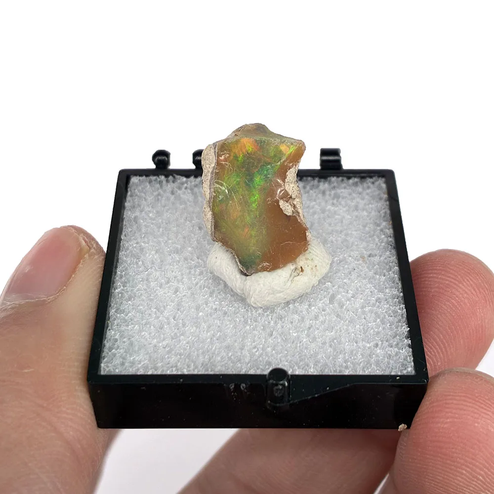 Natural Rare Colorful Ethiopia Opal (No Need Water) Gem Mineral Specimen Box Size:35X35mm (Need lighting) Small Cracks