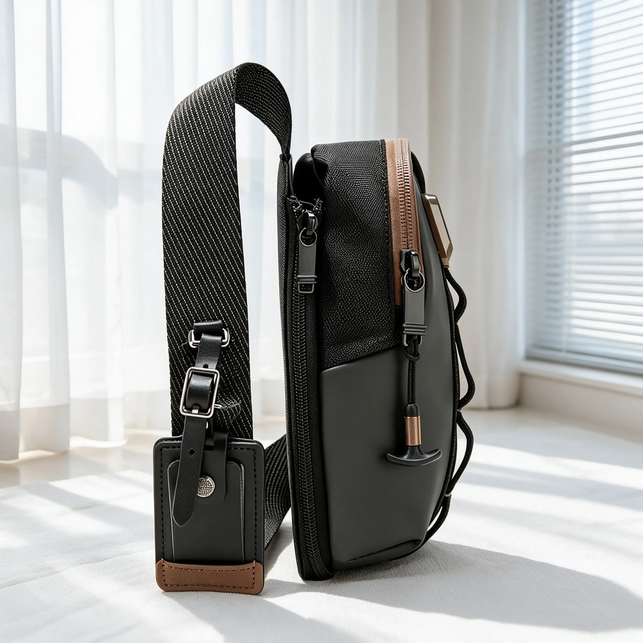Men’s Ballistic Nylon Chest Sling Bag, Portable Stylish Casual Crossbody Shoulder Bag for Travel view 4