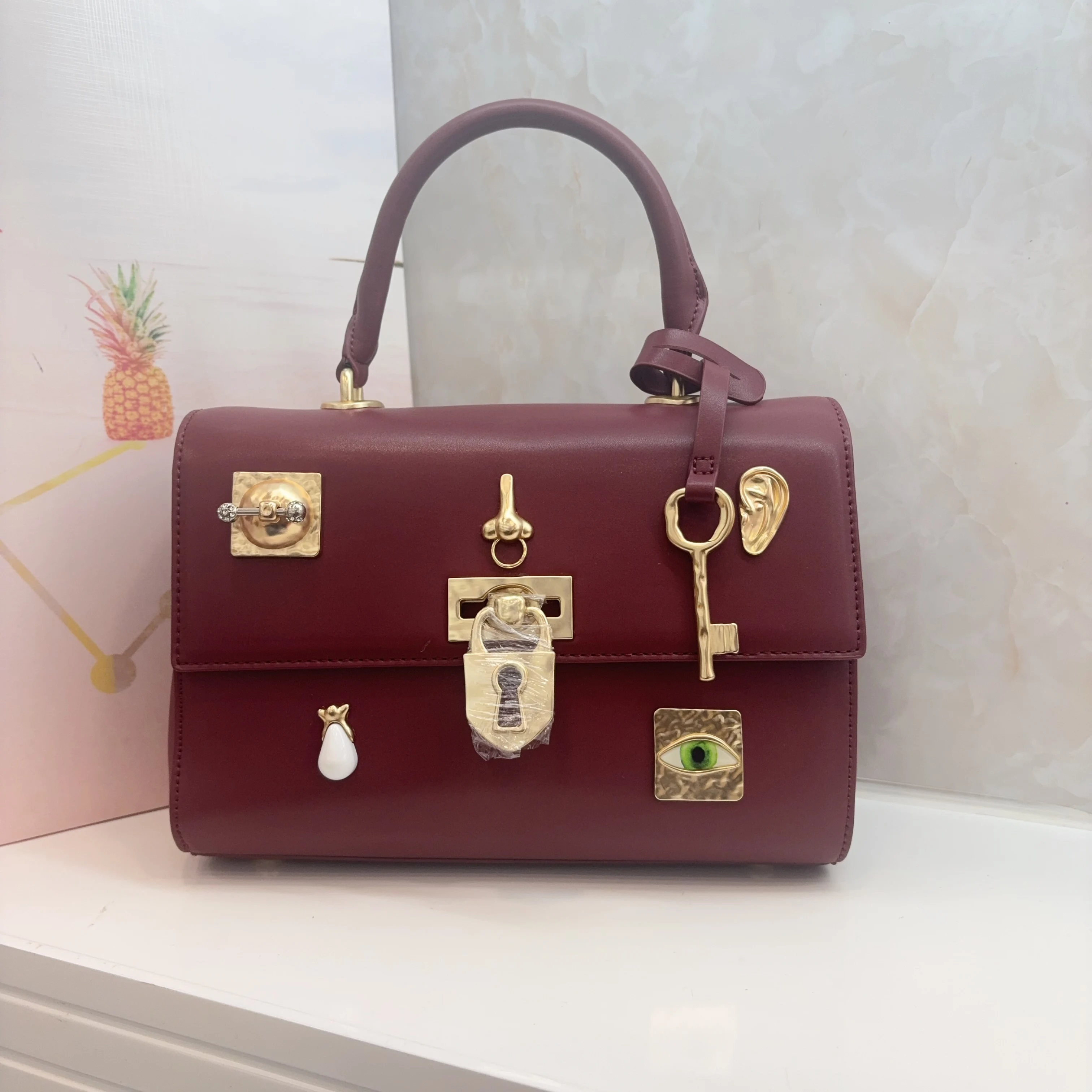 2026 Luxury Smooth Face Charms PU Leather Padlock High End Bijoux Secret Bag Women Handbag Elegant Chic Designer Shoulder Bag