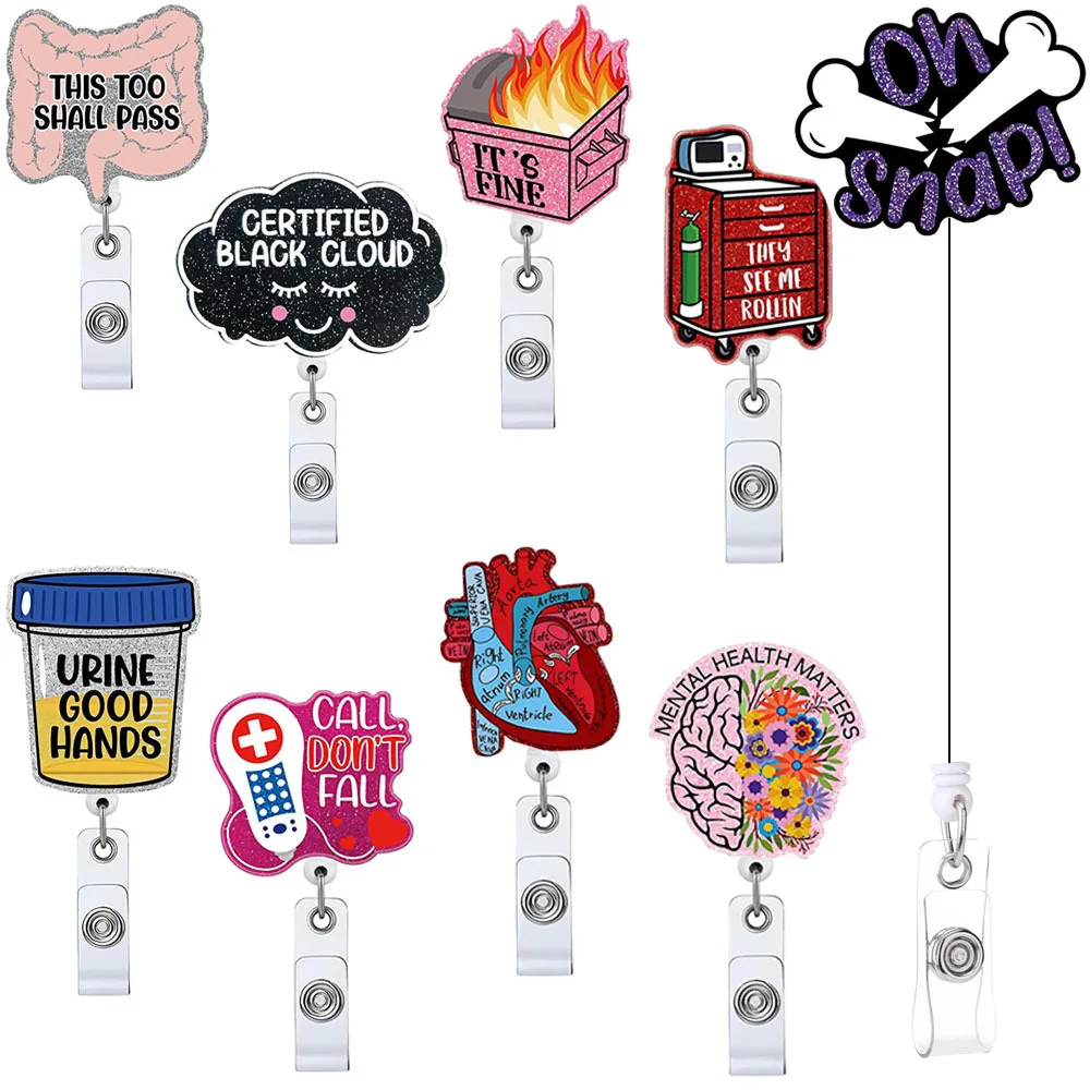 2026 New Arrival 1 Piece Funny Anime Heart Bottle New Baby Retractable Nurse Badge Reel Cute Doctor ID Card Holder Keys Lanyard