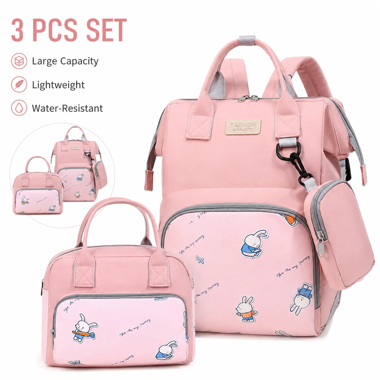 Mommy Bag Diaper Backpack 3PCS Set Large Capacity Baby Travel Bag Multifunction Storage Insulated Bottle Bag Mother Care