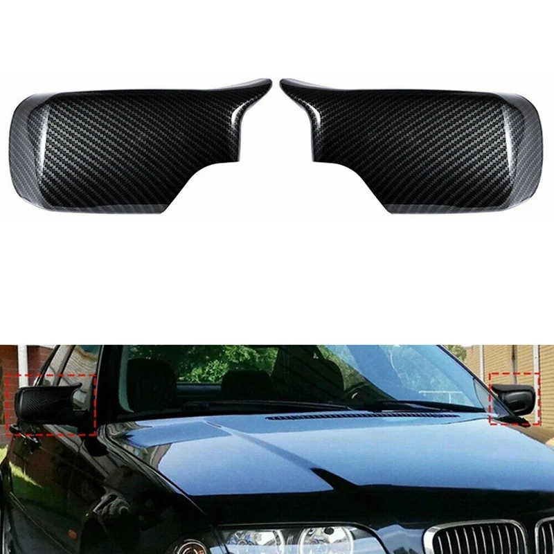 Car Carbon Fiber Pattern Ox Horn Rearview Side Mirror Cover For BMW 3 Series E46 1998-2005 5 Series E39 1995-2004 Replacement