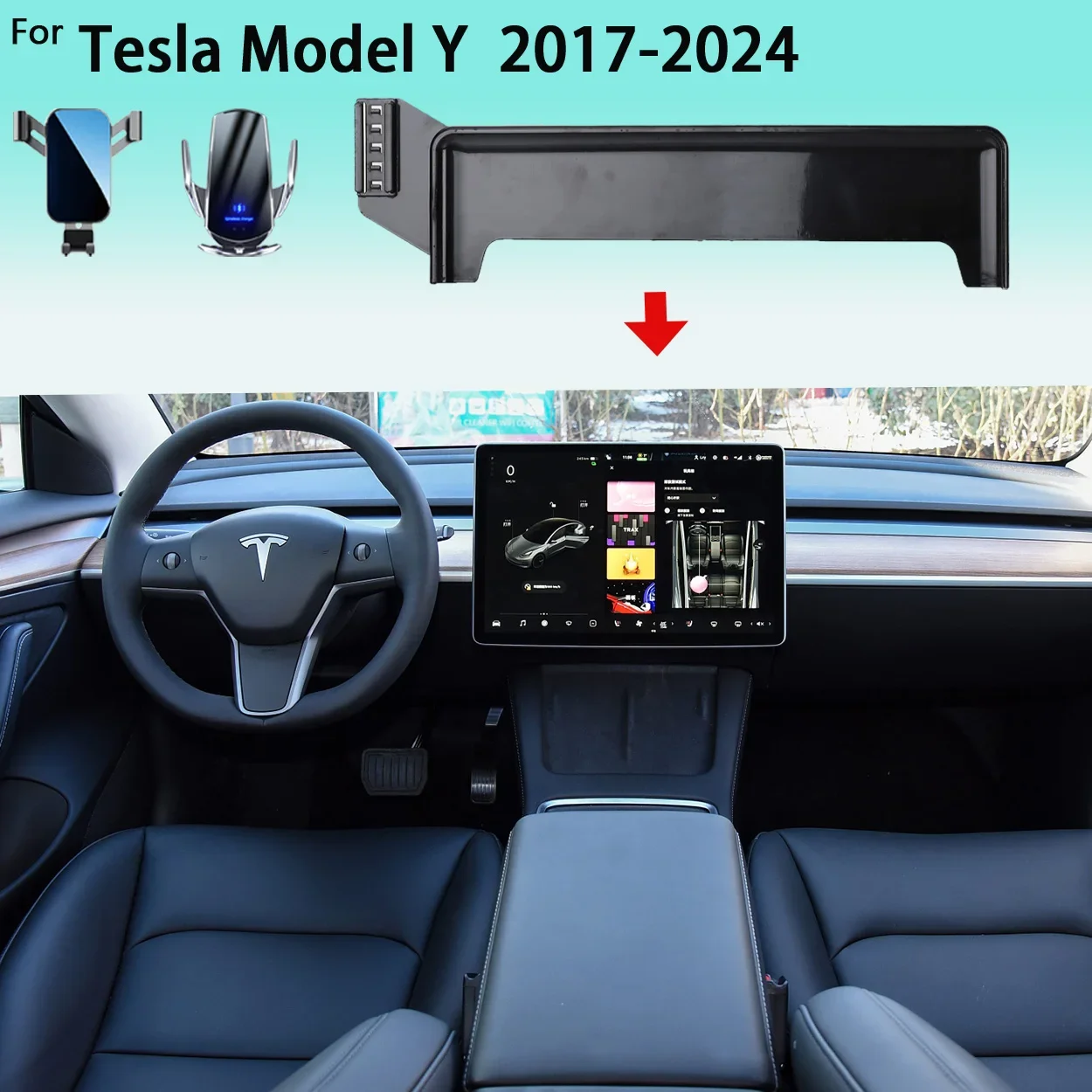 For Tesla Model Y 2020-2024 Car Specific Phone Holder with 15W Wireless Fast Charging Dashboard Mount Seamless Integration