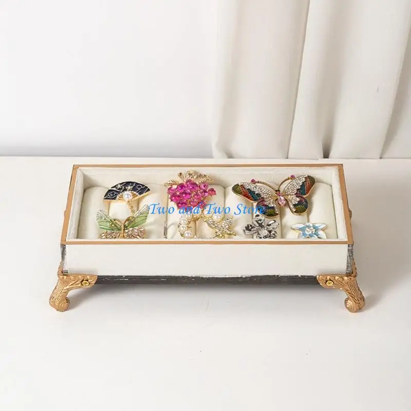 HX6F Rings and Earring Display Tray with Soft Fleece Grooves Desktop Holder for Jewelry Shop Counter