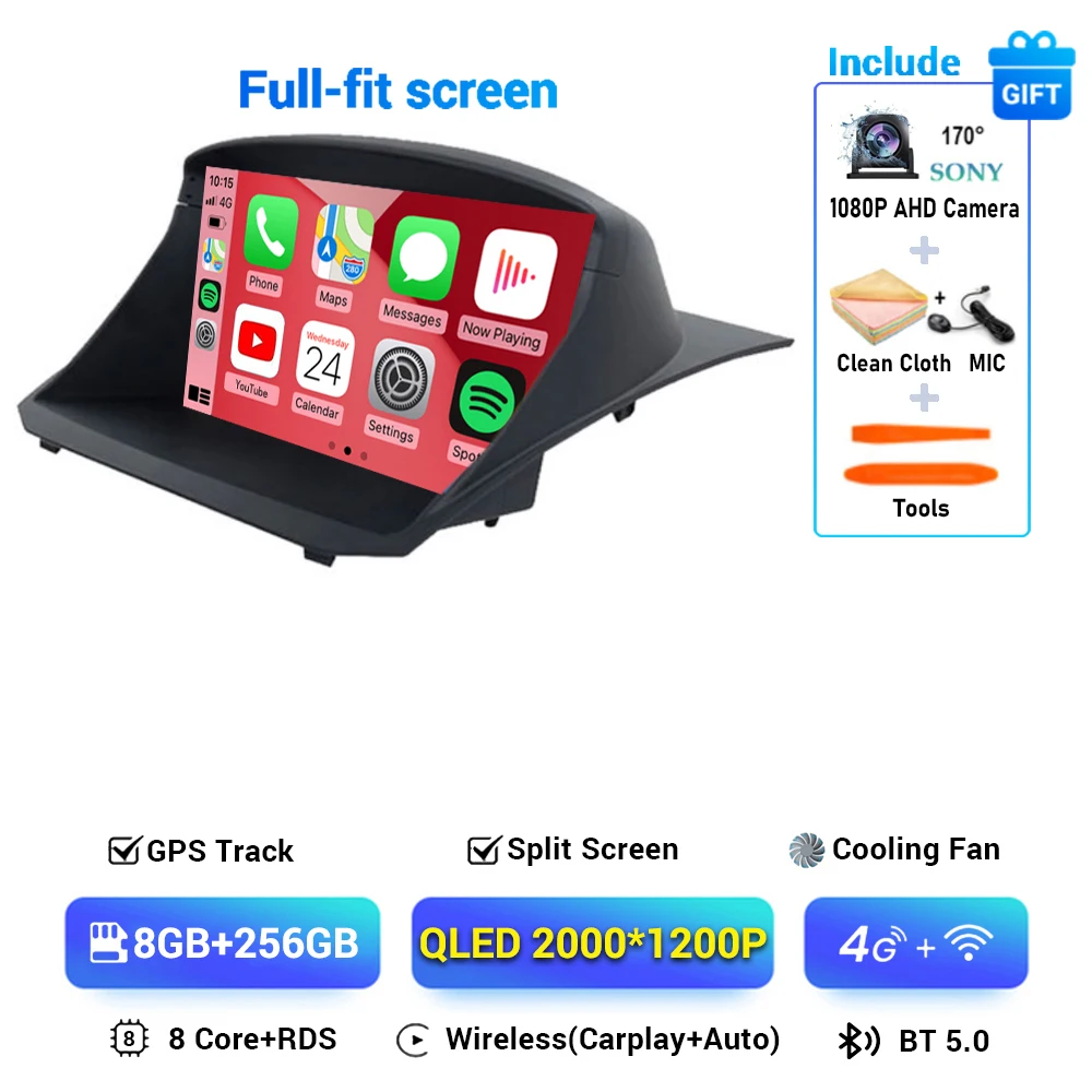 Android 14 Draadloze Carplay & Auto Autoradio Voor Ford Fiesta 2009 - 2018 Navigatie Gps Dsp Carplay Multimedia Videospeler Stereo